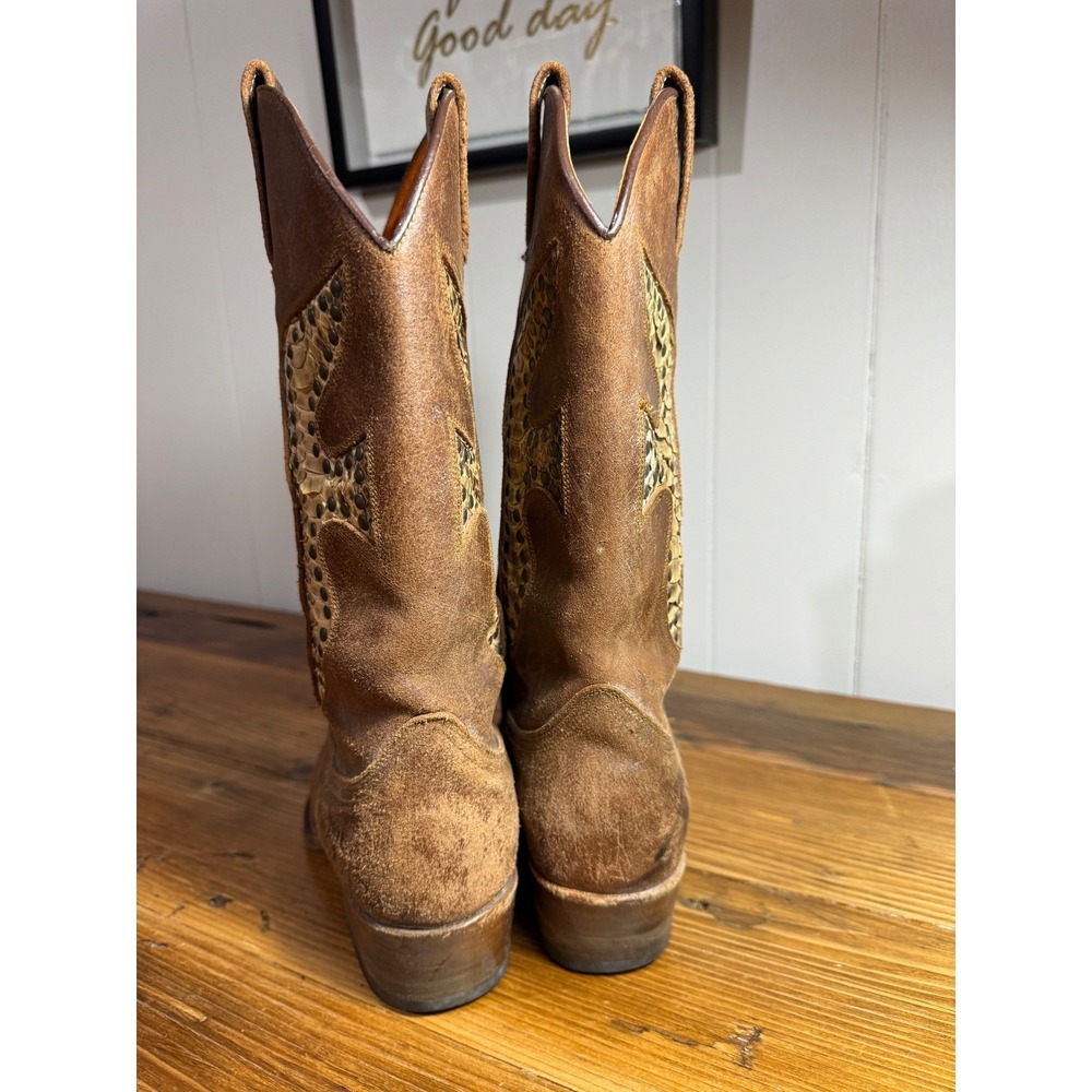 Frye Brown Leather Studded Western Heeled Boots - Picture 8 of 16